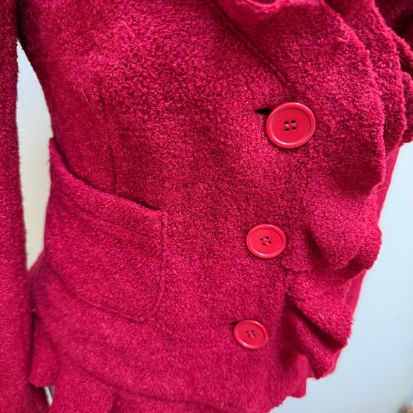 BOSTON PROPER Burgundy Red Ruffles Roses Wool Blazer Jacket Tweed Button Down 4 - Picture 3 of 7